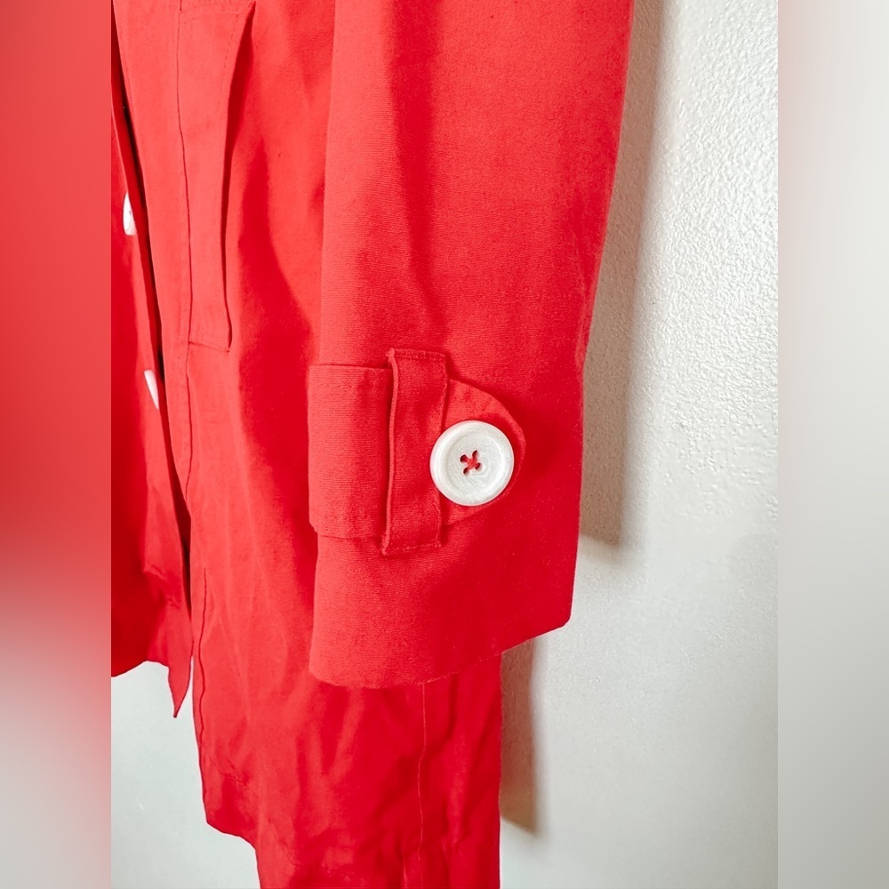 “Hatley”Red Trench Coat - Detachable Hood - Zip Front - Stripped Lining - Size 8 - Picture 3 of 15